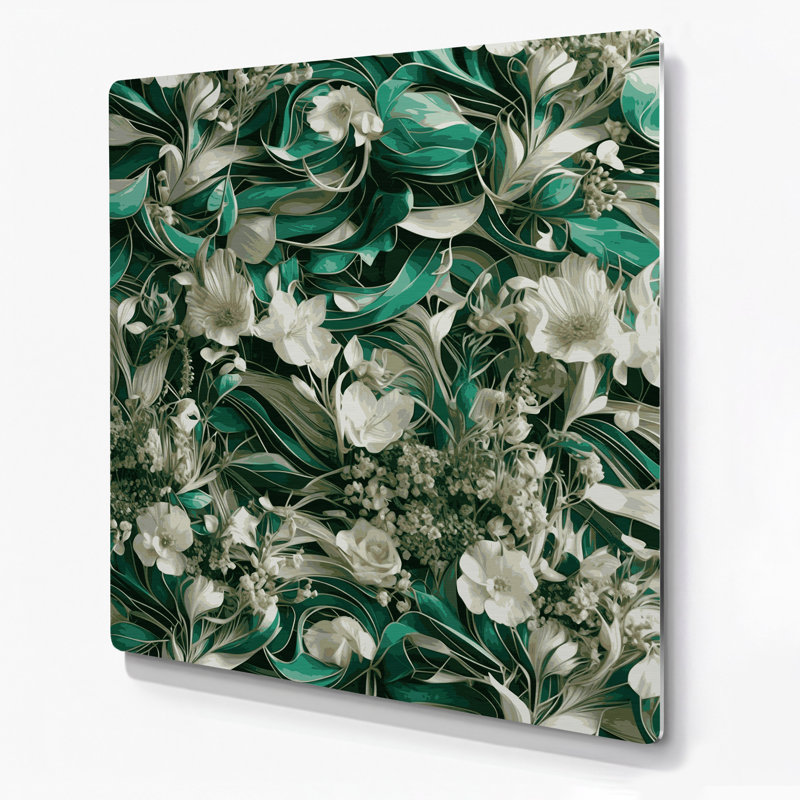 Art mural abstrait en métal vert 32 fleurs, H 32 po x l 32 po