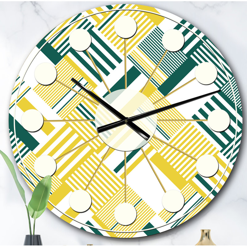 Horloge murale abstraite à rayures diagonales abstraites Mid-Century, Surdimensionné