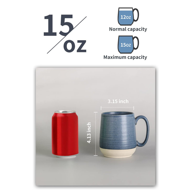 Dark Blue Ceramic Large Coffee Mugs Set with White Bottom