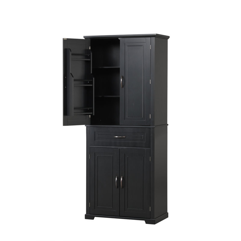 Bathroom Storage Cabinet With Doors And Drawer, Black