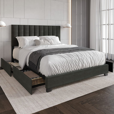 Lit plateforme tapissier avec rangement Kocis