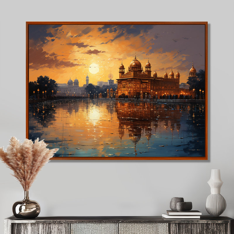 «Hinduisim Golden Temple II - Hindouisme», art mural, H 12 po x l 20 po x P 1 po, Cadre flottant brun