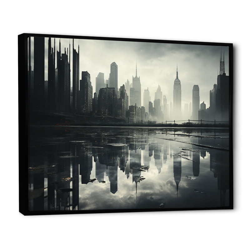 «Skyscrapers Urban Mirage IV», reproduction sur toile, H 24 po x l 32 po x P 1 po, Cadre flottant noir
