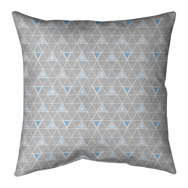 Housse de Coussin décoratif triangles dessinés à la main, 16 po x 16 po, Accent bleu sarcelle, Faux lin