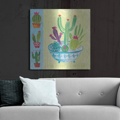 Art mural en métal luxueux «Cacti Garden 3 No Birds and Butterflies» par Farida Zaman, 36 po x 36 po