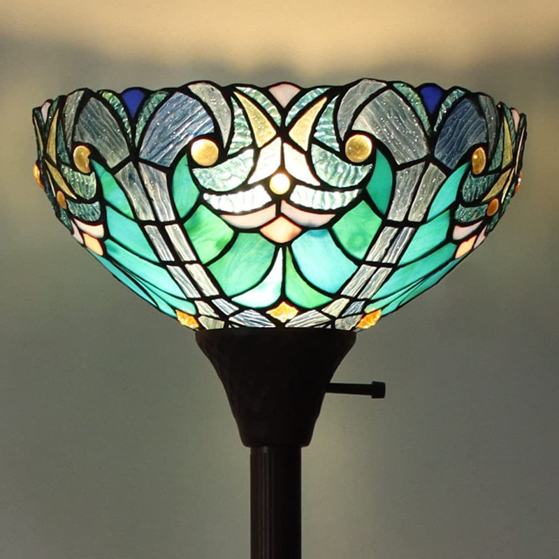 Timucin 70" Torchiere Floor Lamp, Dark Bronze, Green