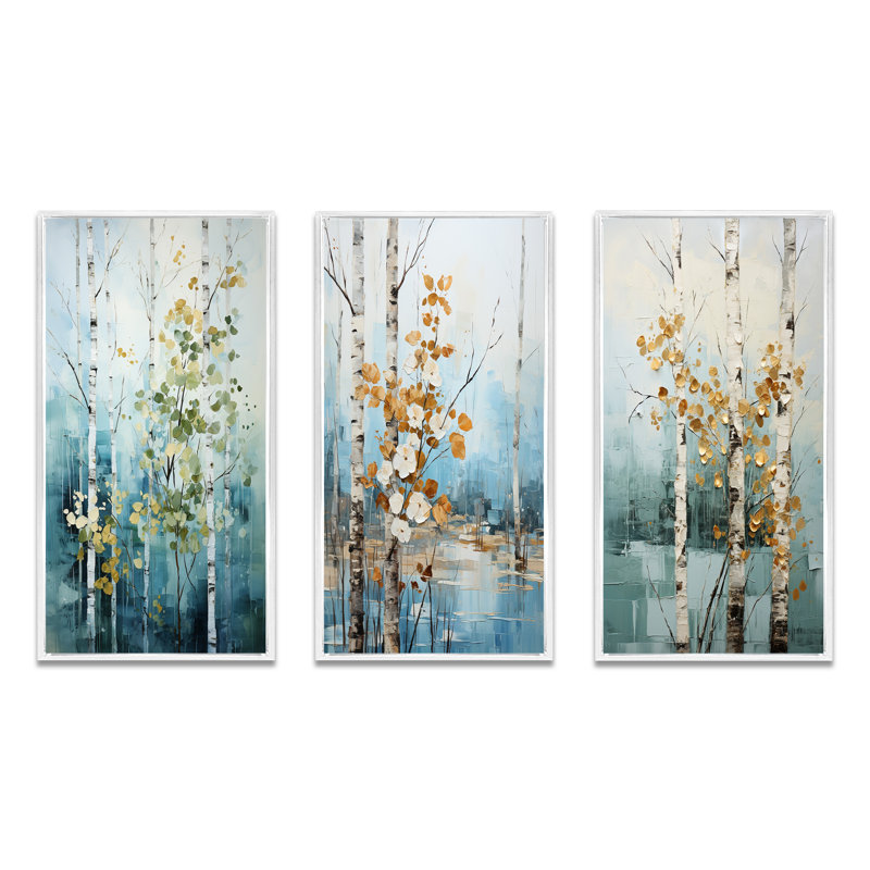 «Birch Woods Whispering Winds III», 3 pièces, H 20 po x l 36 po, Cadre blanc
