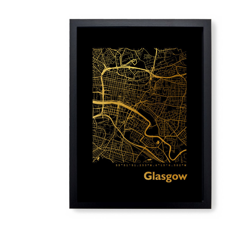 Glasgow Map - Single Picture Frame Print, 42.5cm H x 32.5cm W x 3.5cm D