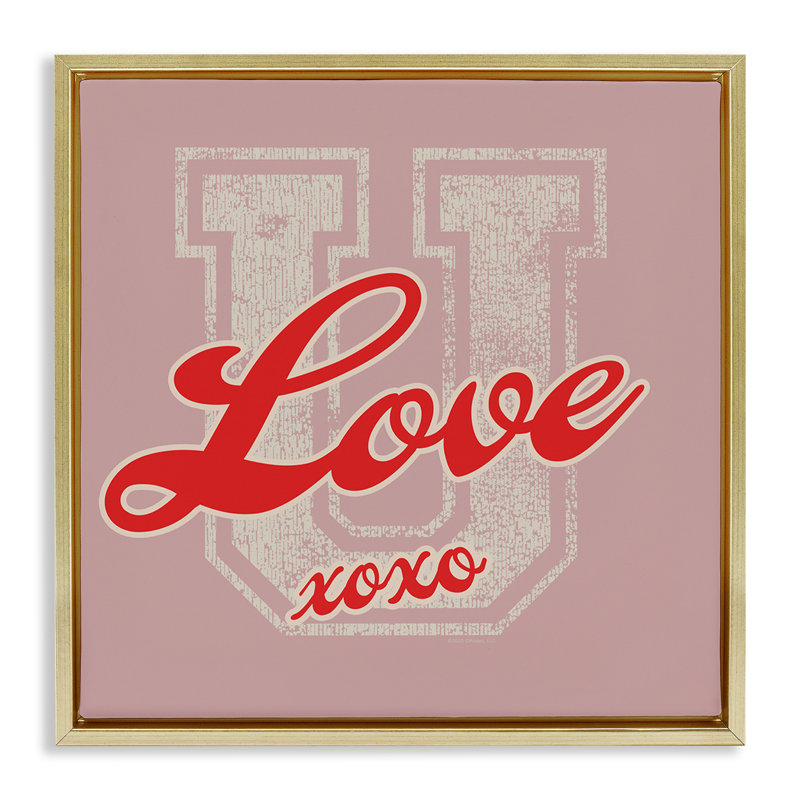 Art mural sur toile Love U Xoxo, Cadre flottant métallique doré, H 18 po x l 18 po