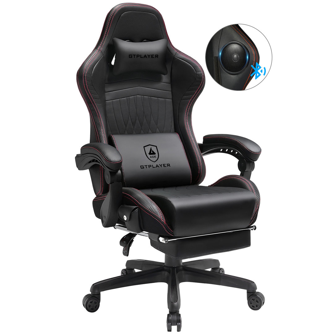 Gaming-Stuhl, Computer-Stuhl mit Fußstütze und Bluetooth-Lautsprecher, hohe zurück Ergonomic Gaming-Stuhl, Reclining Gam...