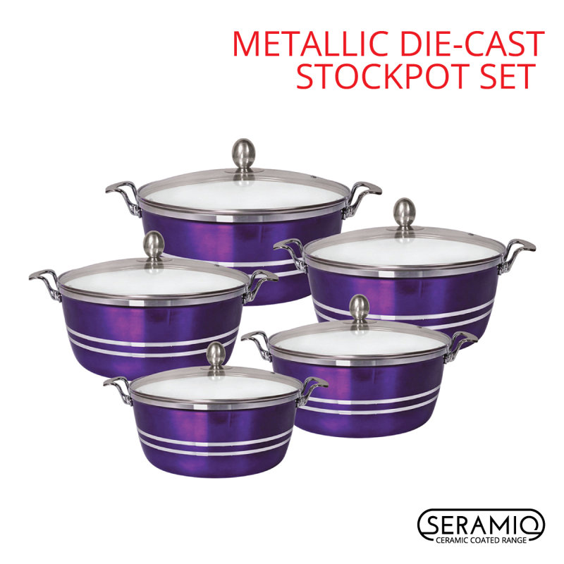 SQ Professional Metallic 5 - Piece Non-Stick Aluminium Cookware Set- Induction Ready, Onyx-Black