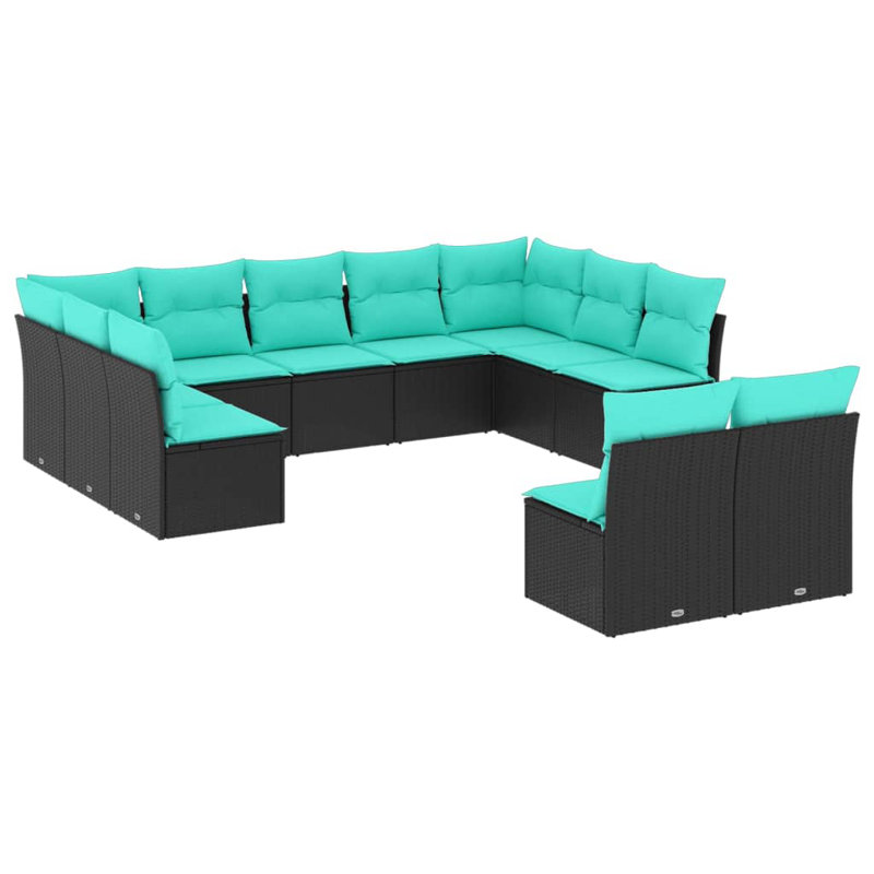  Ensemble de canapé de patio 11 pièces avec coussins en rotin de polyester noir
