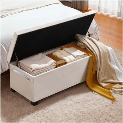 Storage Ottoman Bench, Button-Tufted End Of Bed Bench With Side Bags, Flip-Up Upholstered Storage Chest With Metal Frame, Linen Bed Ottoman For Living Room, Bedroom, Entryway, Office