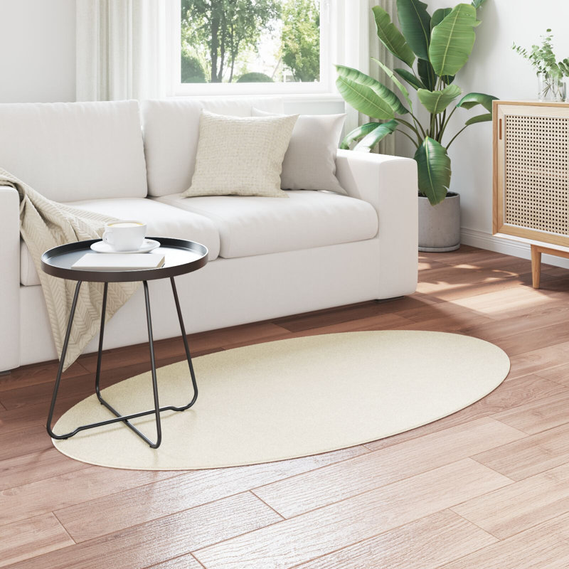 Rugs Cream Area Rug, Oval 80 x 150 cm, Polyester
