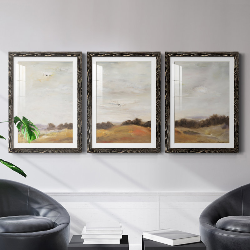 Fields of Gold - ensemble de 3 reproductions d'art encadrées, H 28 po x l 60 po x P 1,5 po, Papier encadré noir, Blanc
