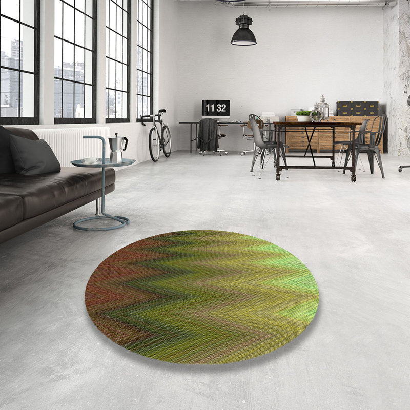 Tapis vert/brun à motifs Efstathios, Rond 3 pi