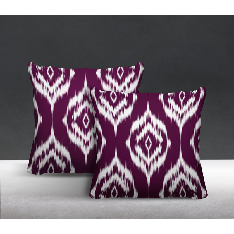 Coussin décoratif intérieur / extérieur Ikat, L 15 po x H 15 po, Mauve