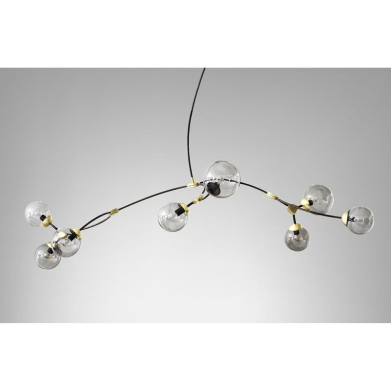 Lustre suspendu en laiton clair, Transparent, Nickel noir, 60” Length x 19” Width x 31” Height
