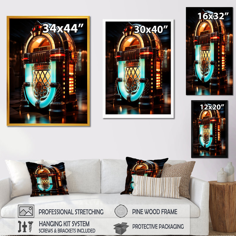 Cubist Jukebox Harmony 2 - Jukeboxes, art mural, H 32 po x l 16 po x P 1 po, Cadre photo noir simple