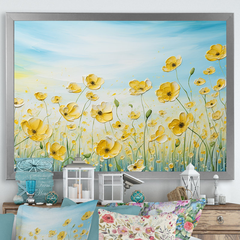 «Buttercups Floral Array Field I», reproduction sur toile, H 34 po x l 44 po x P 1,5 po, Cadre simple argenté