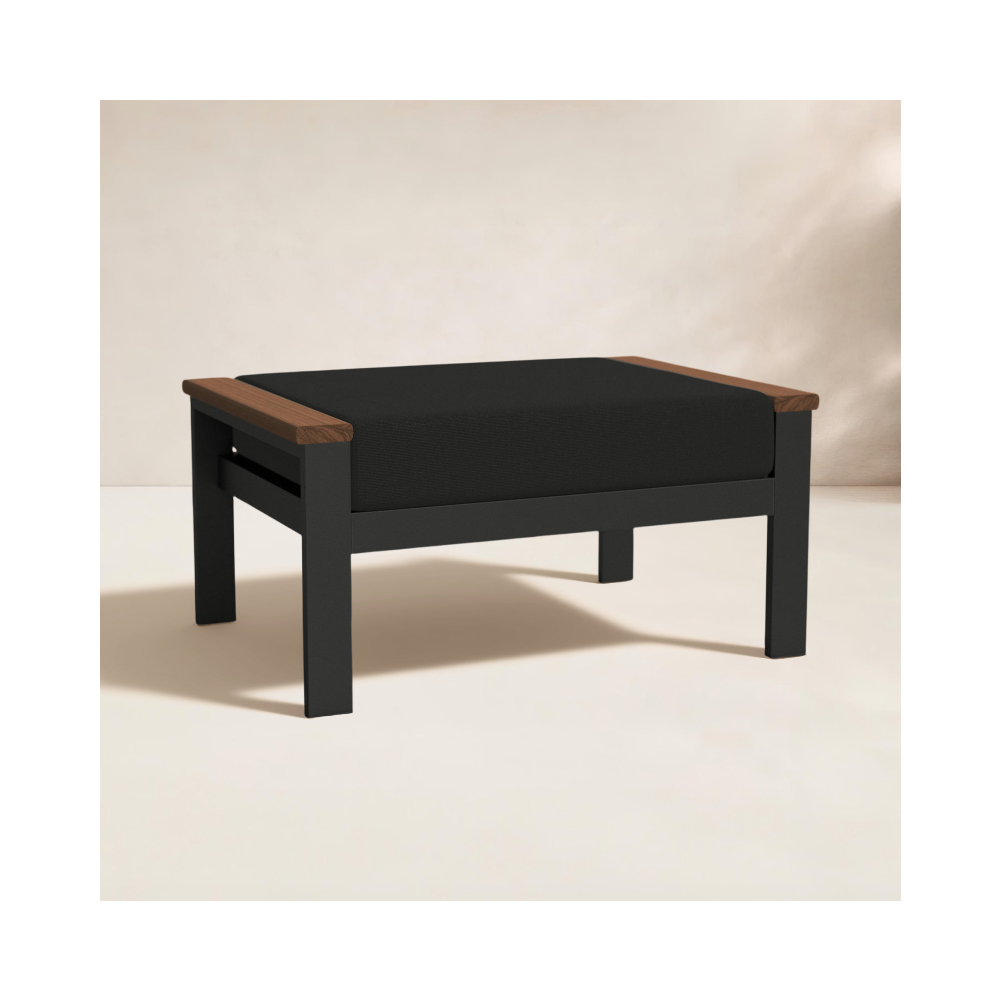  Townsend Indoor Outdoor Aluminum Ottoman with Sunbrella® Cushion, Canvas Black Sunbrella® Canvas