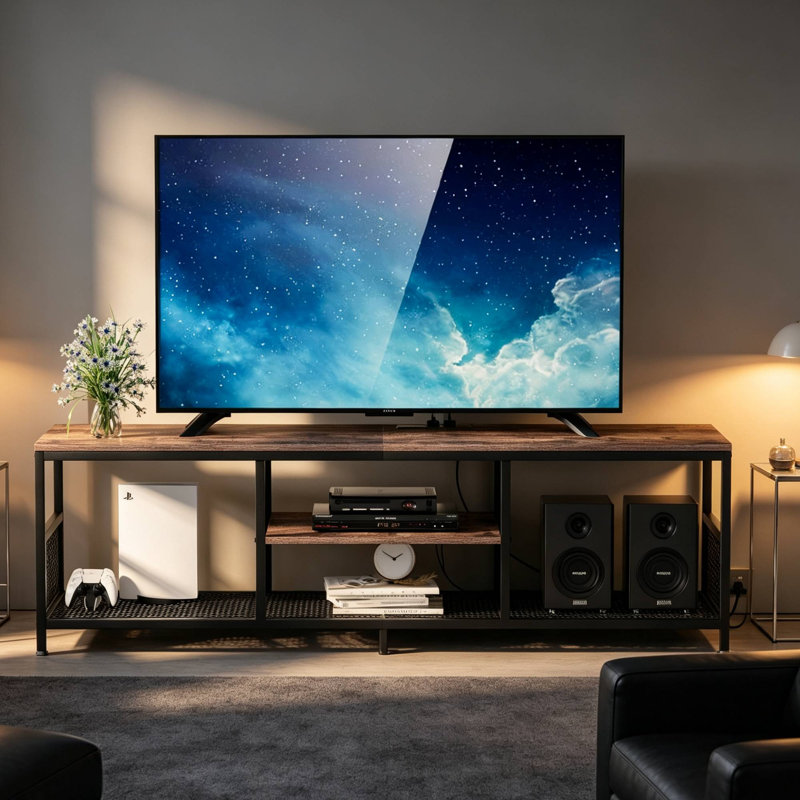 Meuble télé avec prises de courant, Brun, 62.99"
