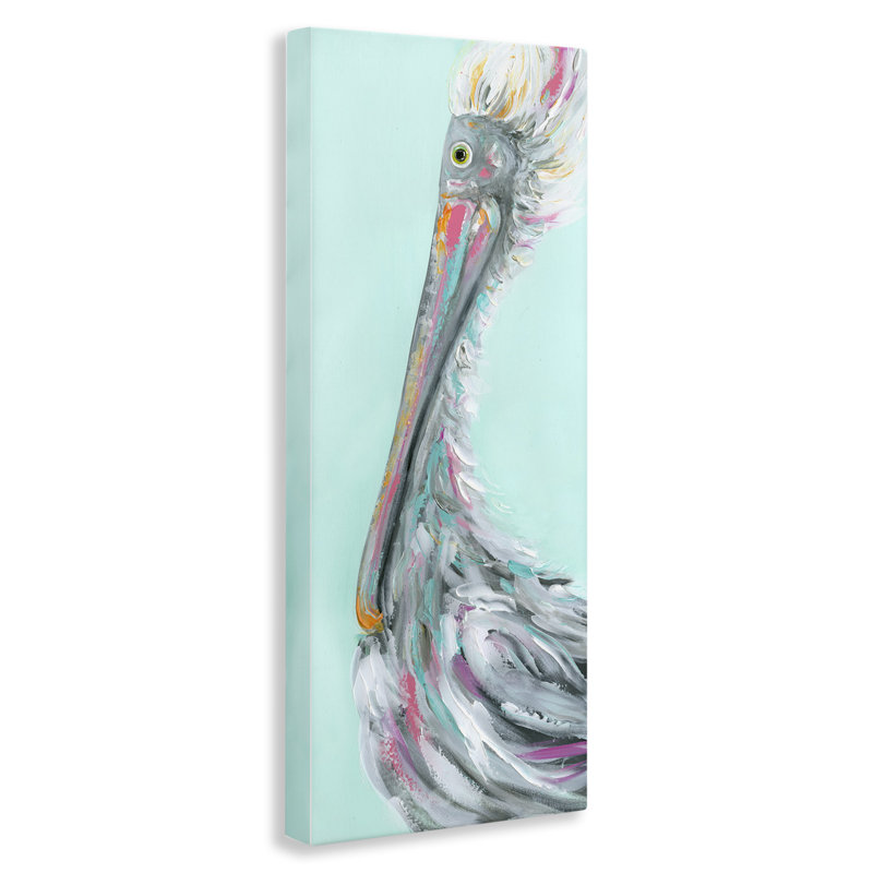 «Odd Pelican Portrait», art mural sur toile par Estelle Grengs, H 30 po x l 13 po