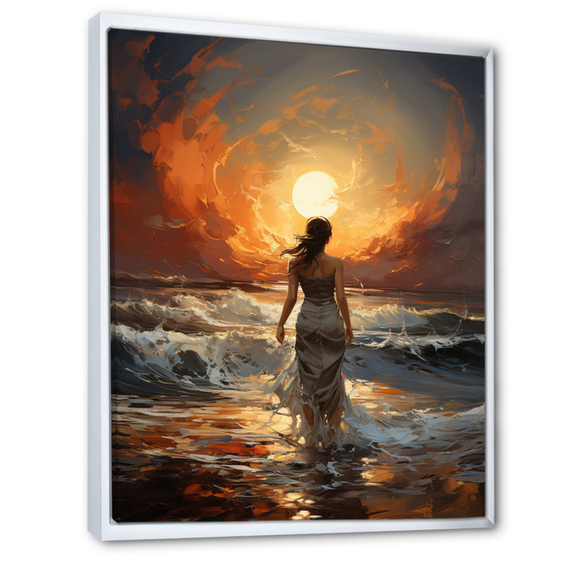 Costal Woman Sunset - impression, H 20 po x l 12 po x P 1 po, Cadre flottant blanc