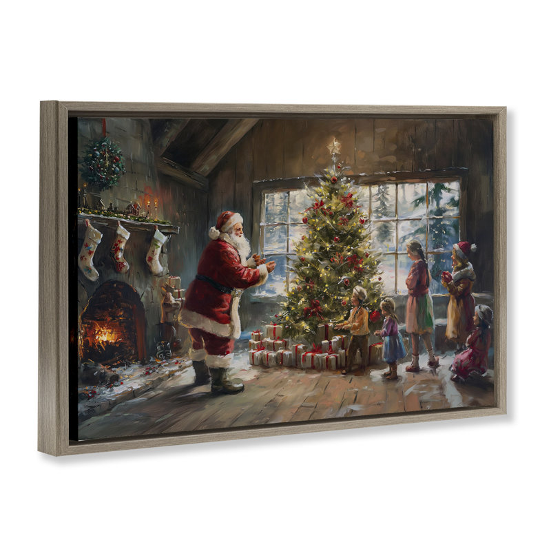 «Christmas Morning Family» par Imagine It Images, Cadre flottant orme Montalcino, H 17 po x l 25 po