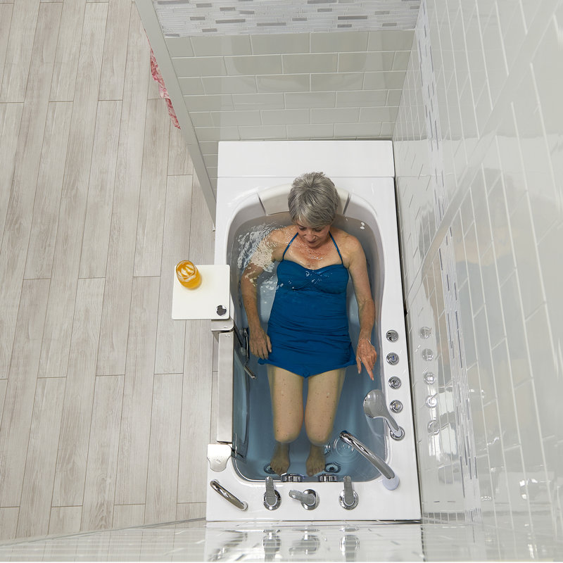 Ella Petite 28"x52" Acrylic Air and Hydro Massage Walk-In Bathtub with Right Inward Swing Door, 5 Piece Fast Fill Faucet, 2" Dual Drain