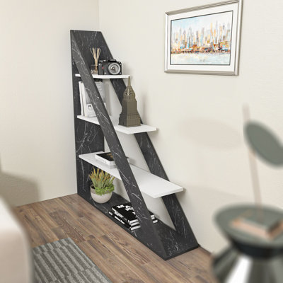Modern Marble & White Bookshelf, 47.2 x 51.9 x 9.8 inches | 100% Melamine Coated Particle Board, Thickness: 0.7 inches | Stylish & Functional Storage Solution for Home or Office, Elegant Design