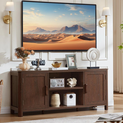 Farmhouse 55" Entertainment Center, Tv Stand with Adjustable Shelves & 2 Door Storage,Wooden Media Console Cabinet for TVs Up to 65 inches, Rustic Tv Stands for Living Room,Bedroom