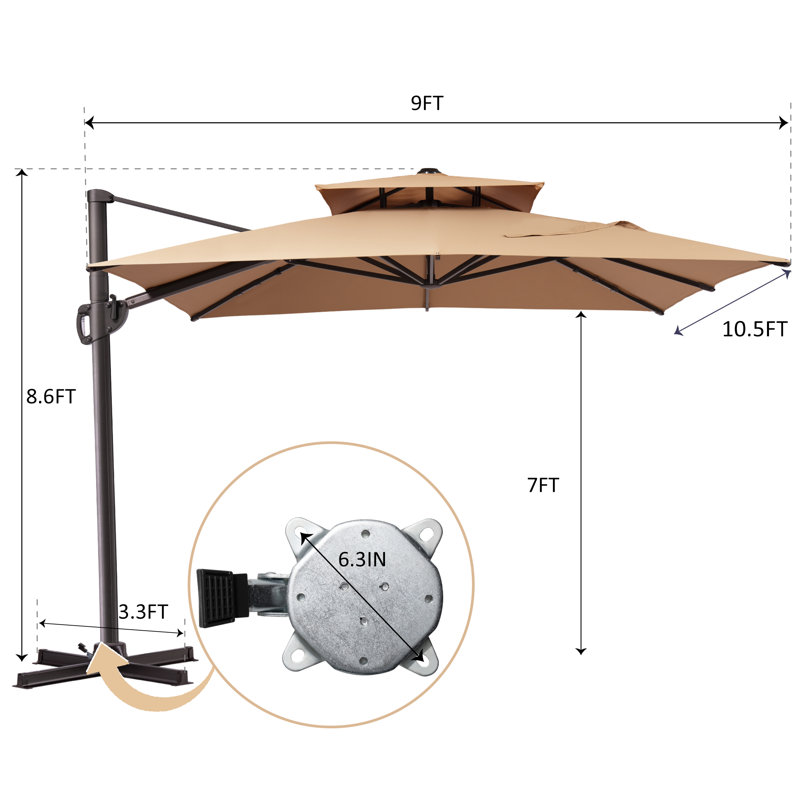 Jauhen 128' X 104'  Cantilever Umbrella, Weighted Base Does Not Include, Tanné
