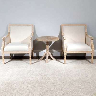 French Accent Chair Traditional Wood Frame Linen Upholstery Distressed Finish Home Decor, Single