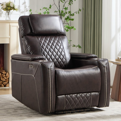 Siège de cinéma maison inclinable électrique en similicuir de 36 po de largeur avec éclairage DEL, port USB, porte-gobelets et rangement pour accoudoirs