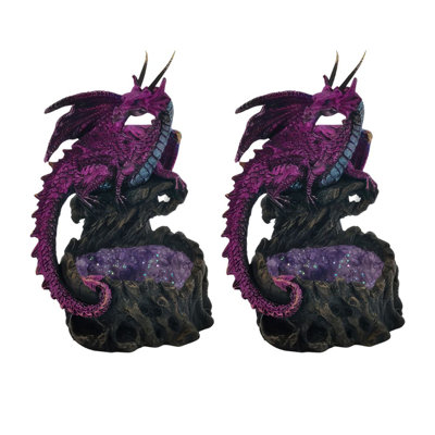 "2-PC Set" ICE ARMOR 6"H Purple Dragon on Faux Crystal Cave Figurine Figurine Statue Ornament Home/Room Decor and Perfect Gift Ideas for House Warming, Holidays and Birthdays Great Collectible Addition