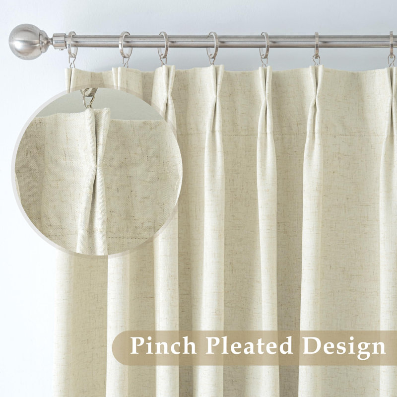 Pinch Pleat 100% Blackout Natural Linen Curtains 2 Layers Farmhouse Thermal Insulated 2 Panels, 40" W x 84" L