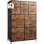Grande commode pour chambre à coucher, tour de rangement en tissu avec 16 tiroirs, commode, armoire de rangement, couloir, garde-robe, structure en acier, imprimé grain de bois brun rustique