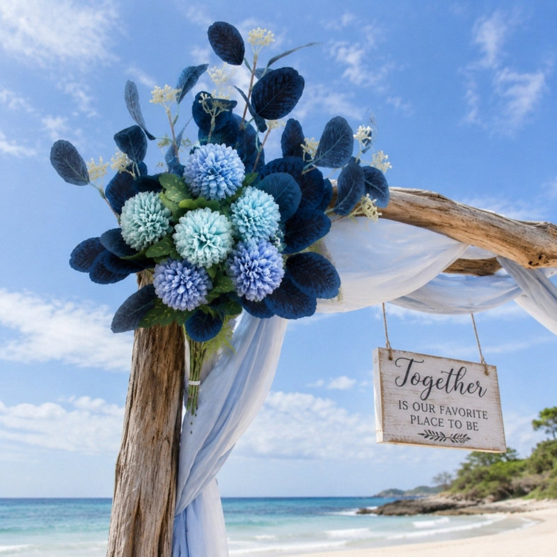 Silk Chrysanthemum Arrangement, Blue/Green