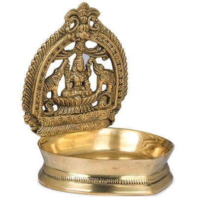5.5" Gajalakshmi Deepam Brass Oil Lamp Diya - Handmade Elephant Flanked Prosperity Symbol for Puja Altar Decor