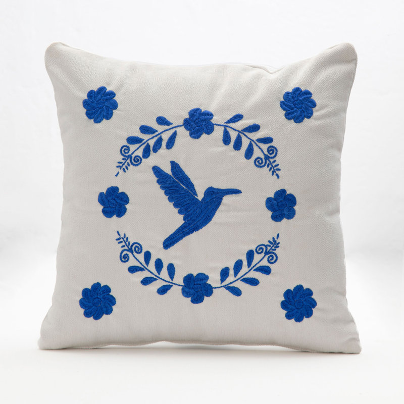 Colibrí Hand Embroidered Decorative Throw Pillows by Andean, In Stock, Ivory