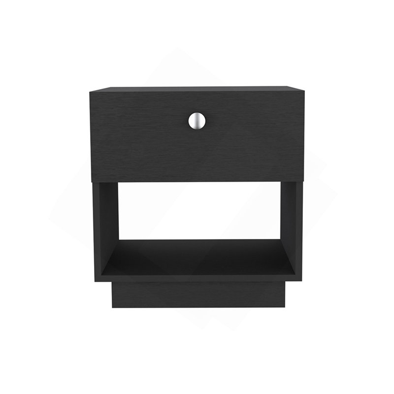 Paris 1 Drawer Nightstand, Open Lower Shelf, Black