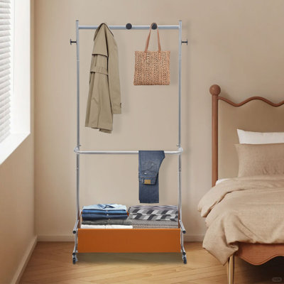 Clothes Rack, Clothes Rack With Wheels, Movable Garment Rack For Hanging Clothes