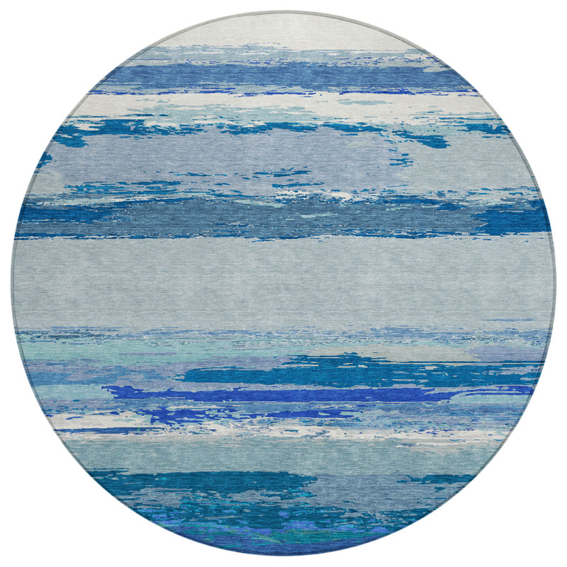 Tapis bleu intérieur / extérieur lavable à la machine Christain ACN1282, Rond 8 pi
