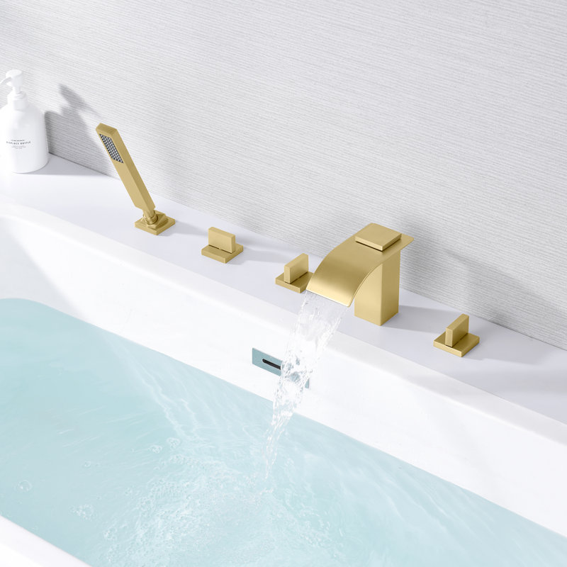 Robinet de baignoire romaine à 3 poignées à fixation sur le comptoir, Or brossé