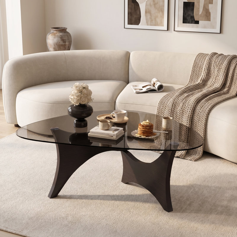 Table basse en verre élégante de style moderne du milieu du siècle, 82 cm x 65 cm x 40 cm, Noir