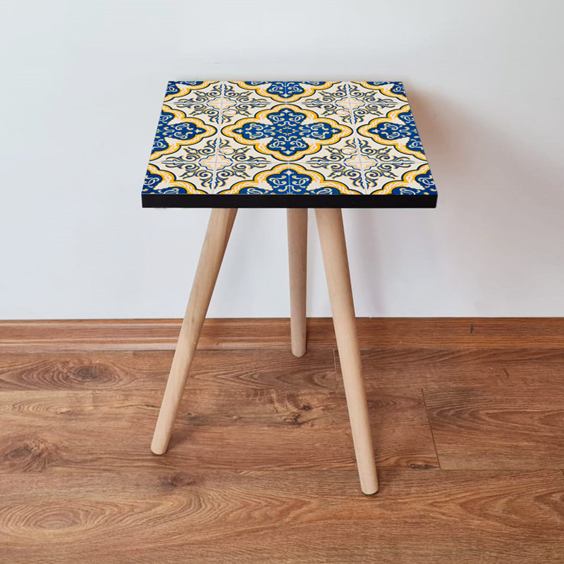 Table d'appoint élégante avec pieds en bois de hêtre, 13,8 po x 16,5 po x 13,8 po | Fabrication 100% bois aggloméré, épaisseur: 0,7 po | Conception géométrique ethnique parfaite pour le salon, la chambre à coucher et les décors modernes