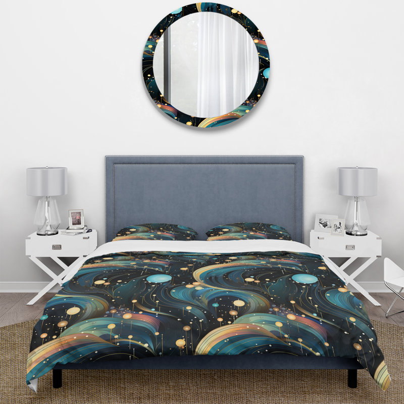Celestial Dreams Galaxy Pattern I - Polka Dots Duvet Cover Set, Housse de couette pour grand lit et 2 taies décor