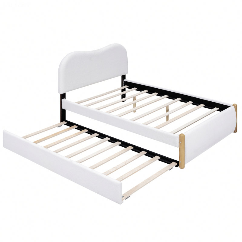 Lit élégant pour appartement, chambre d'amis, lit plateforme tapissier 1PC avec pieds et lit gigogne en bois