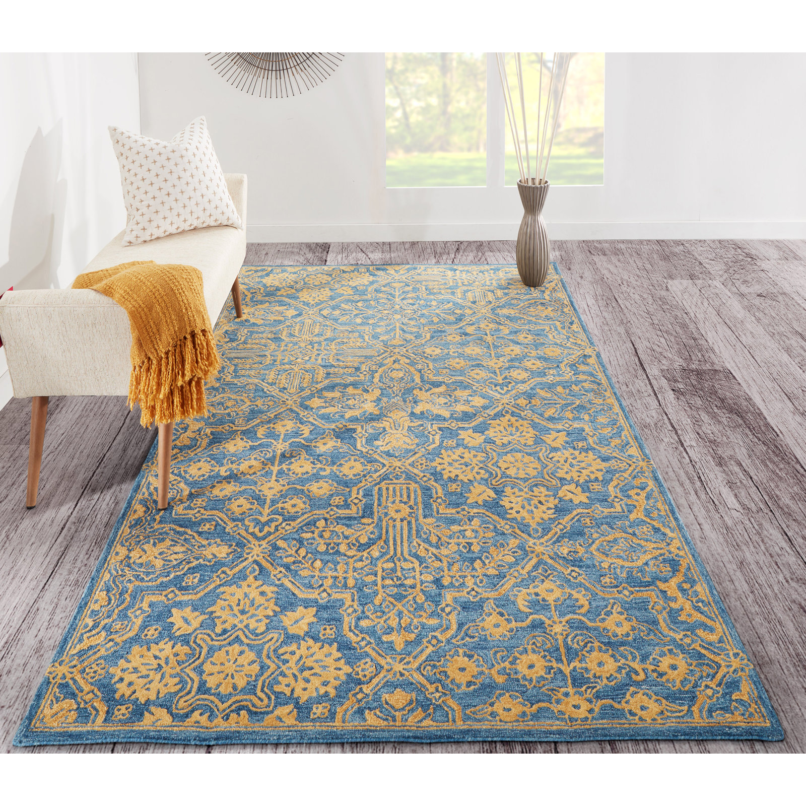 Cece Blue Orange Hand-Tufted Wool Oriental Rug, Rectangle 5' x 8'